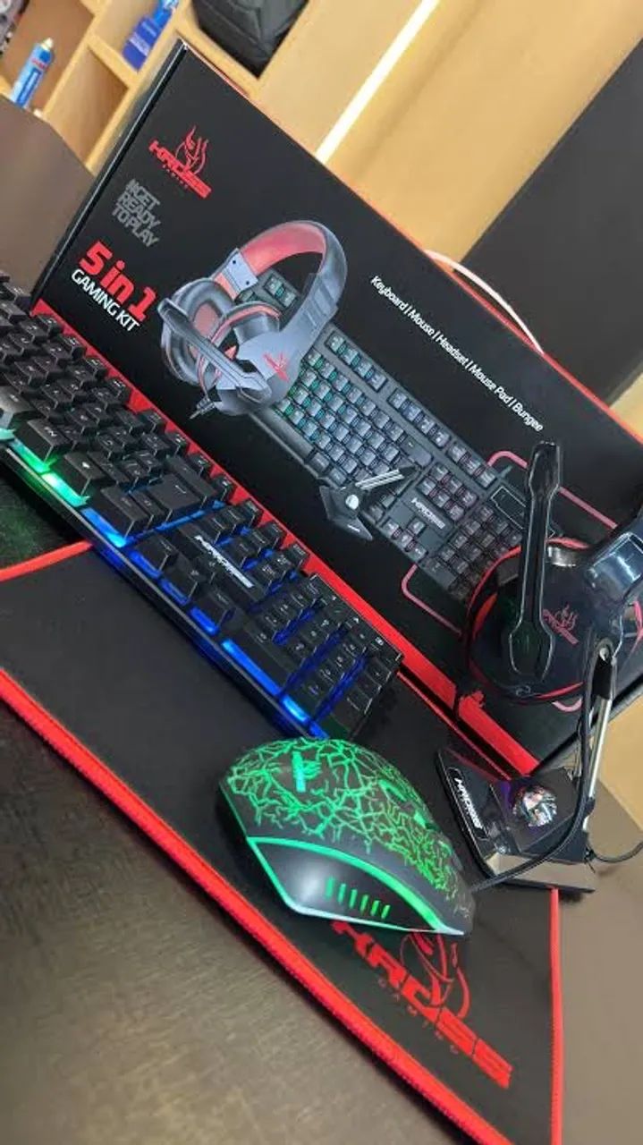 Kit Gamer 5 em 1 - Kross Elgance Teclado, mouse, headset, Mousepad e mousebungee