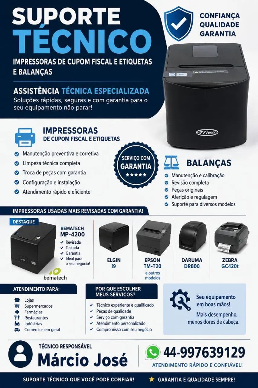 Manutenção venda e assistência técnica.
