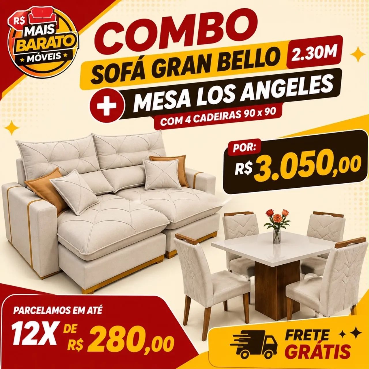 Combo sofá retrátil + mesa de jantar!