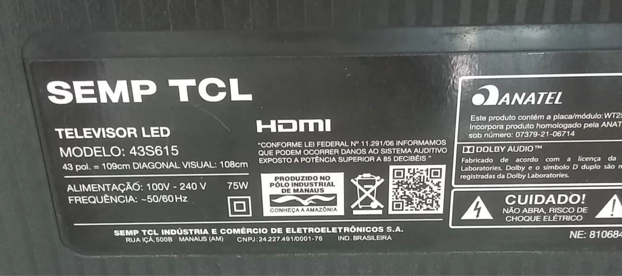 Tv TCL 43 polegadas tela com defeito