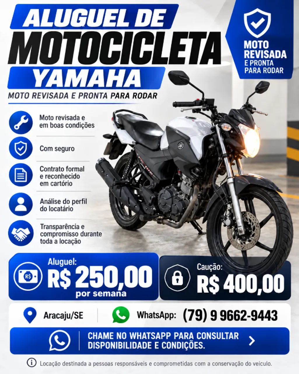 Yamaha Factor disponível para aluguel em Aracaju!