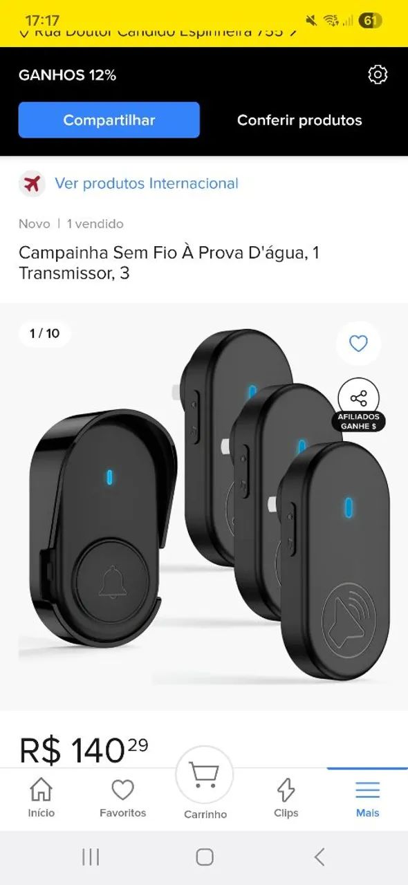 CAMPAINHA SEM FIO (PROVA D`AGUA)