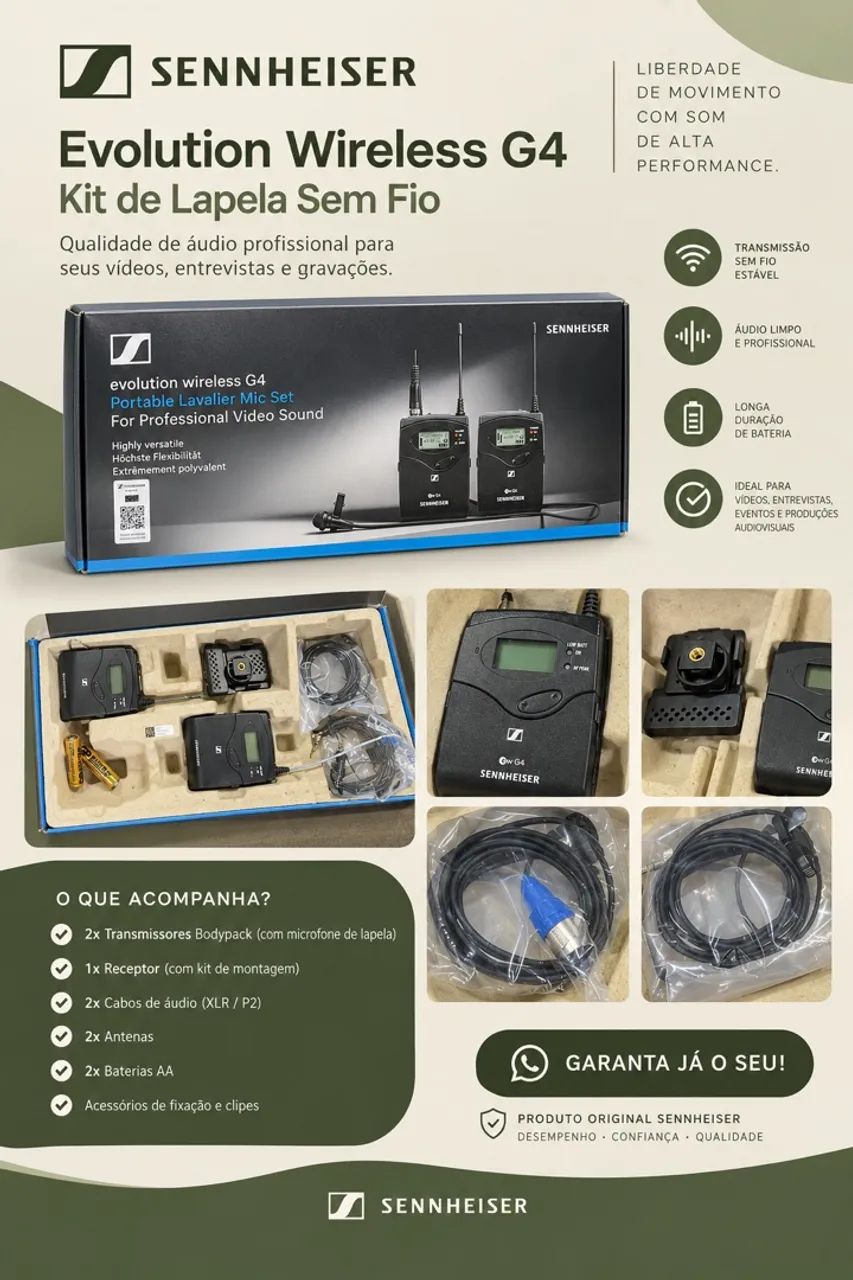Kit Microfone de Lapela Sem Fio Sennheiser Evolution Wireless G4