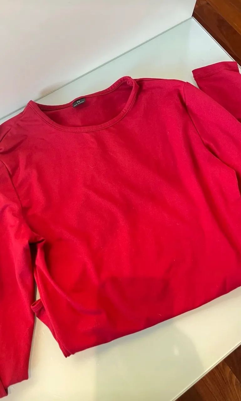 Body manga longa vermelho 