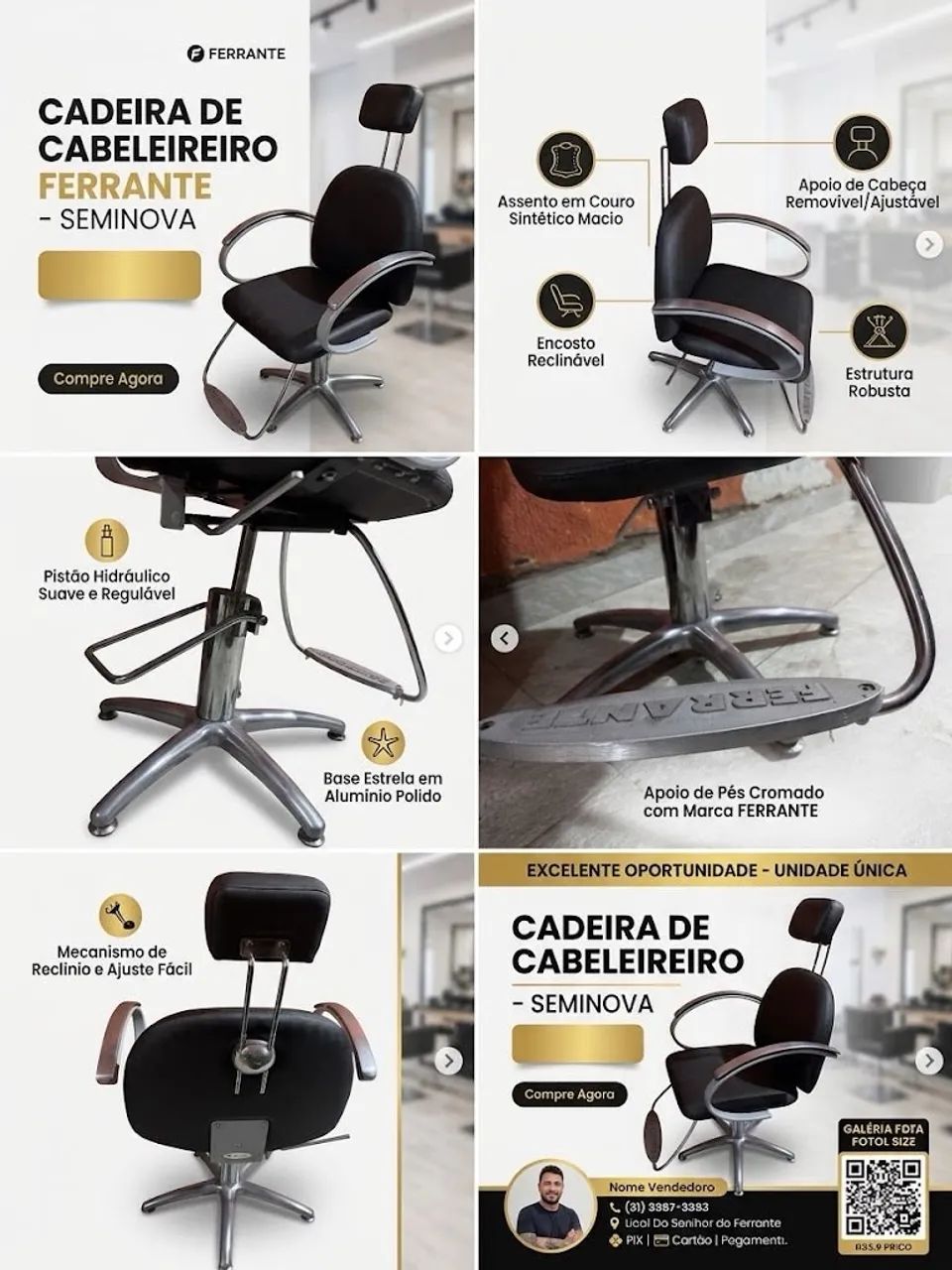 Cadeira cabeleireiro seminova ferrante