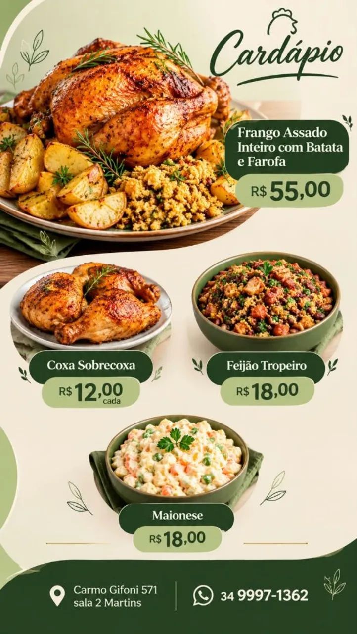 Frango assado com batatinha e farofa