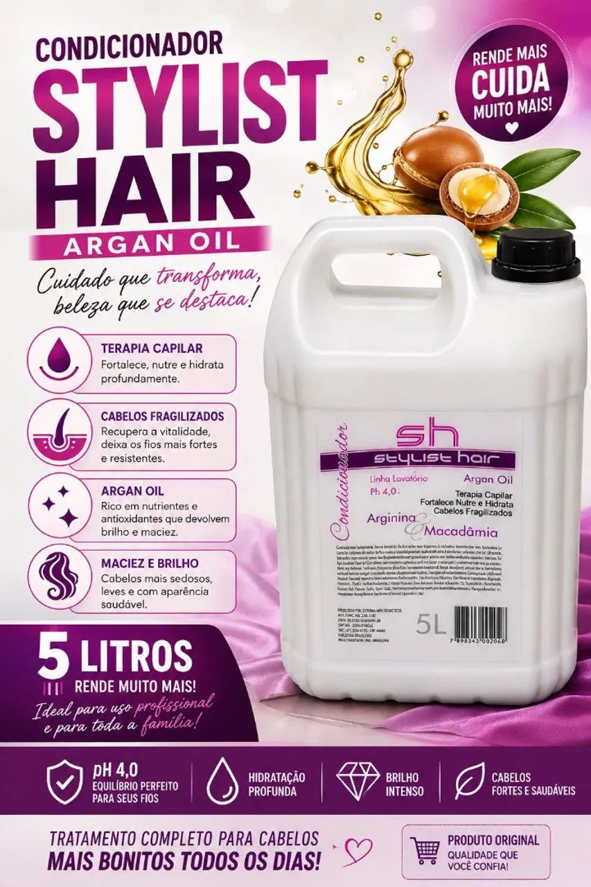Condicionador Stylist Hair Argan Oil 5L ? Hidratação, Força e Brilho ?