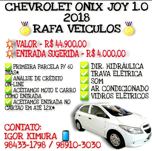 CHEVROLET ONIX JOY 1.0 8V FLEX 2018, FALAR COM IGOR RAFA VEÍCULOS HB