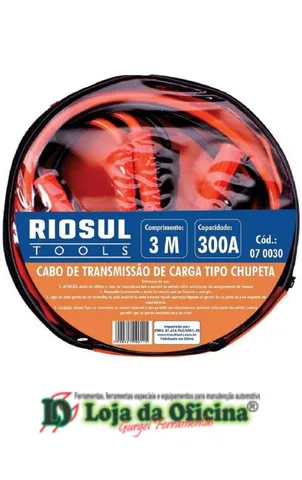Cabo de carga para bateria 300A com 3 metros, chupeta - riosultools