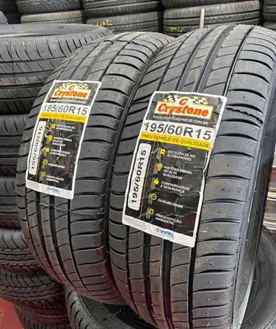 02 pneus aro 195/60R15 CRYSTONE REMOLD ecológico vipal