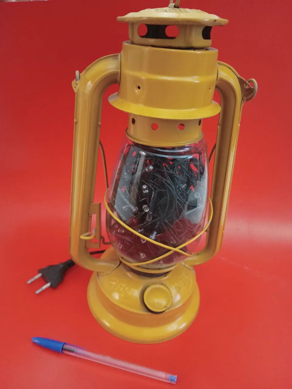 Lamparina antiga antiguidade amarela com fio de led