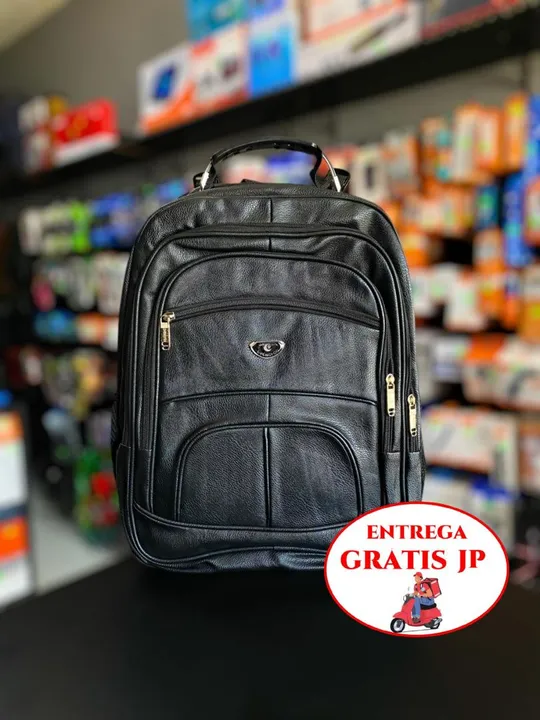 MOCHILA PRETA REFORÇADA COURO SINTÉTICO