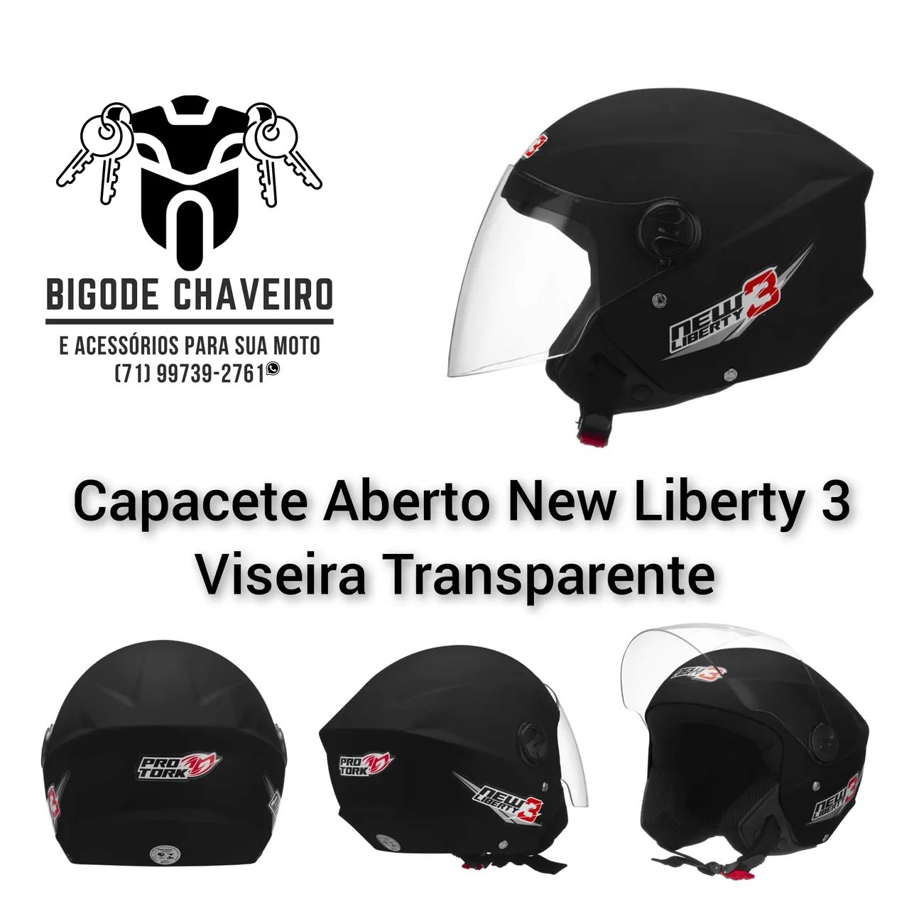 Capacete Aberto Preto Brilhante e Outras Cores 
