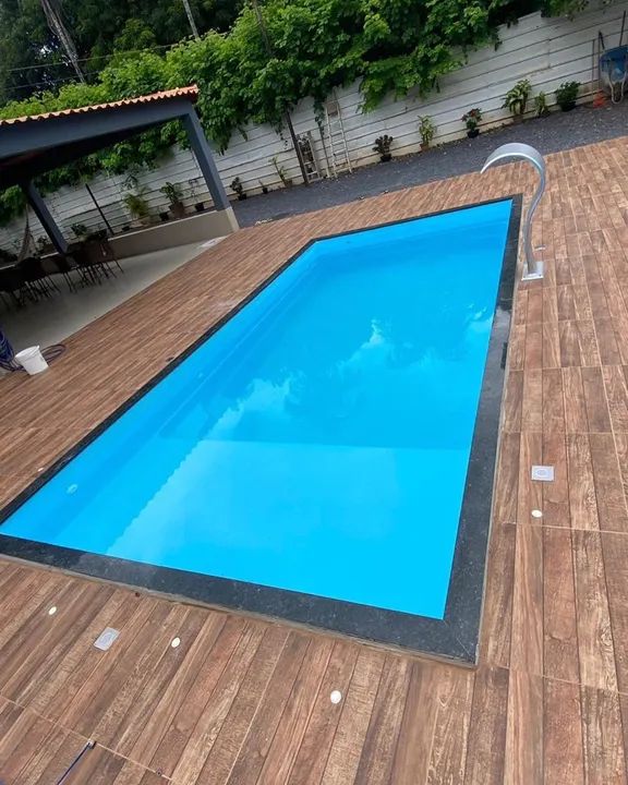 Linda piscina 6 metros com praia instalada completa 