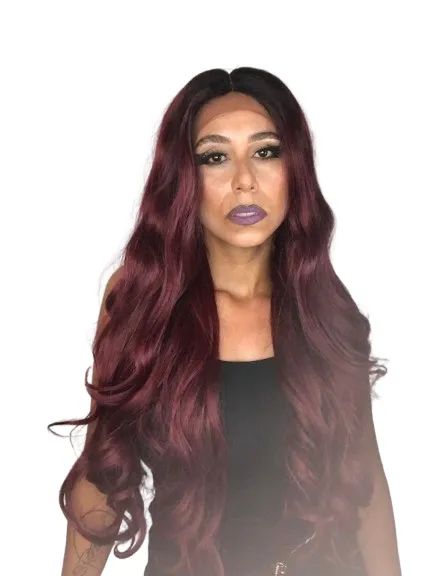 peruca lace front ondulada vermelha 75 cm