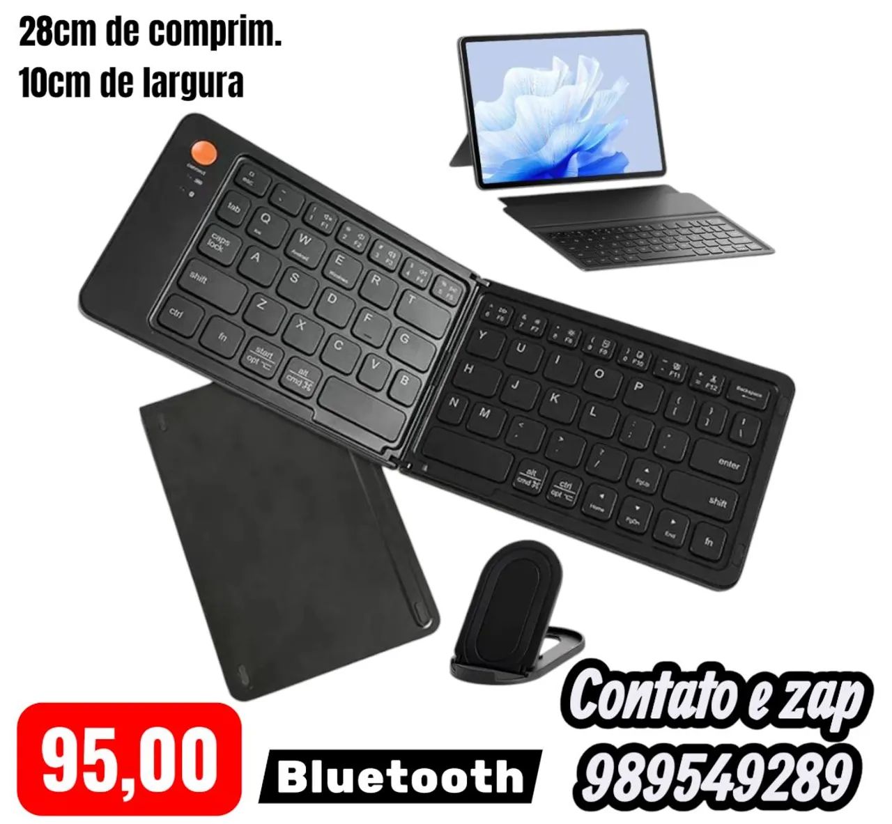mini teclado Bluetooth dobrável portátil.