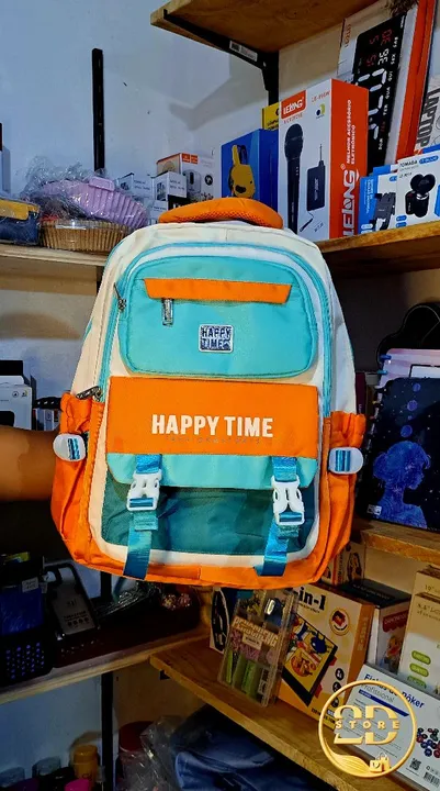 Mochila Escolar Happy Time - Azul e Laranja