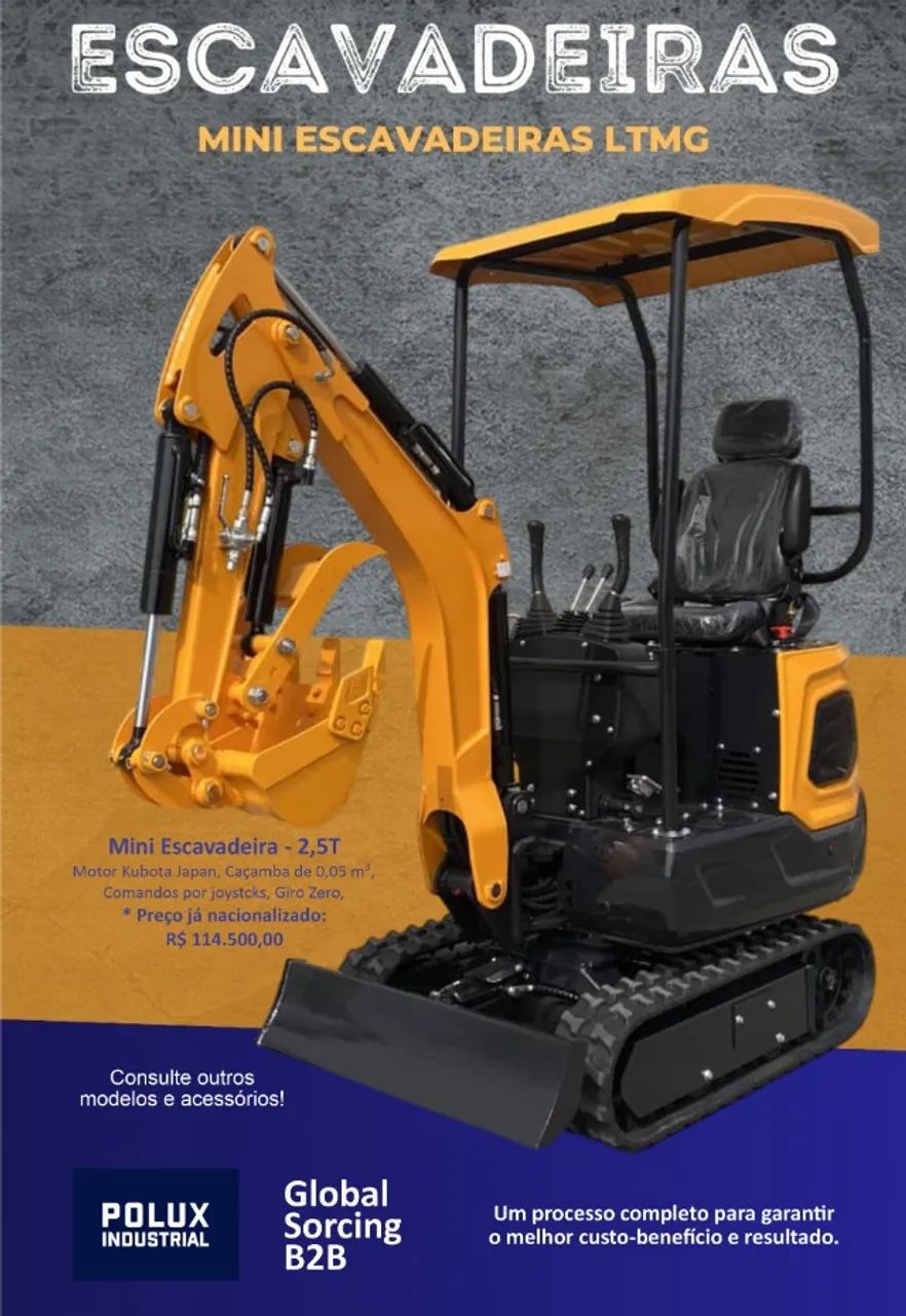 Mini Escavadeira Diesel (Kubota) 2,5T Giro Zero 
