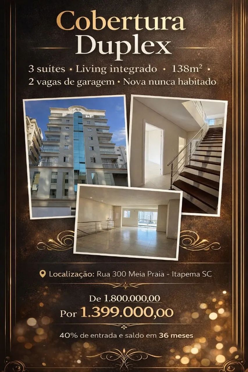 Cobertura Duplex 3 Suítes - Entrada 40% + 36x