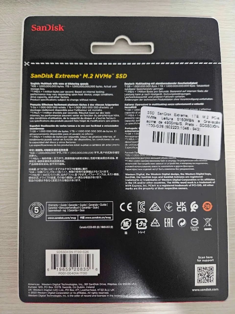 (NOVO) SSD SanDisk Extreme, 1TB, M.2, NVMe, Leitura 5150MB/s e Gravação acima de 4900MB/s - Foto 2