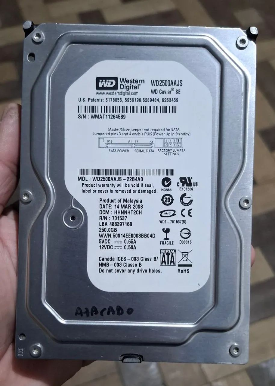 HD de 250 GB da Western Digital, funcionando perfeitamente.  - Foto 4