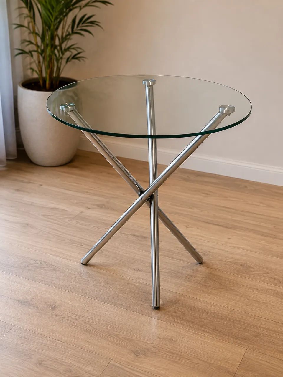 Mesa de Vidro Redonda com Base em Inox