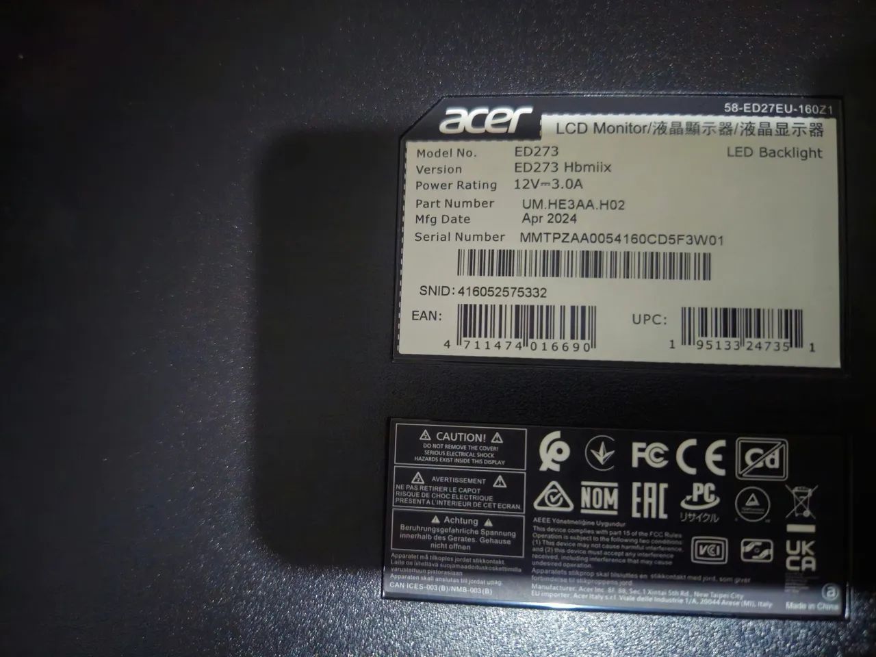 Monitor Gamer - Acer ED273 27 Polegadas - Foto 2
