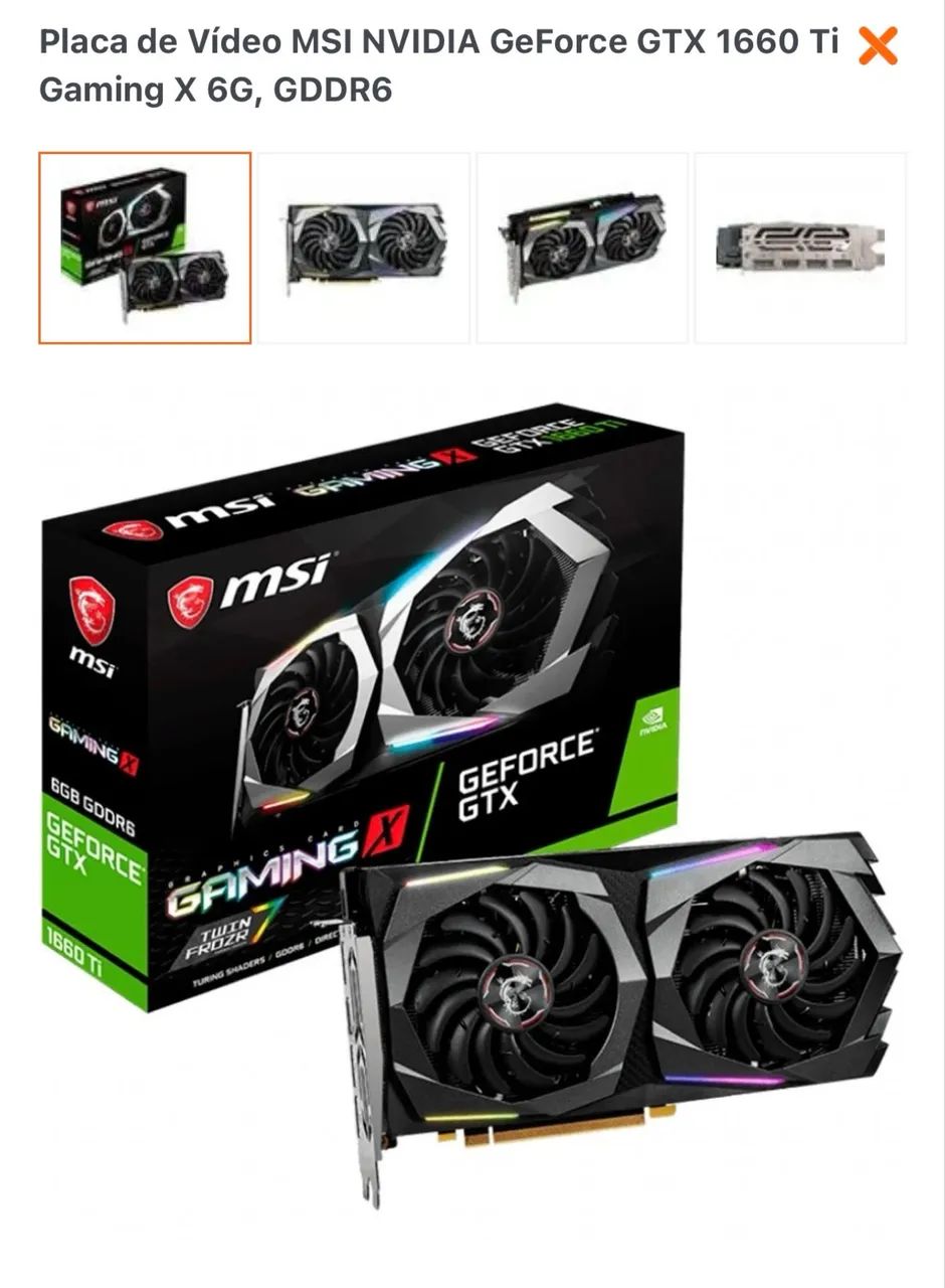 Placa de Vídeo GTX 1660TI - 6gb 