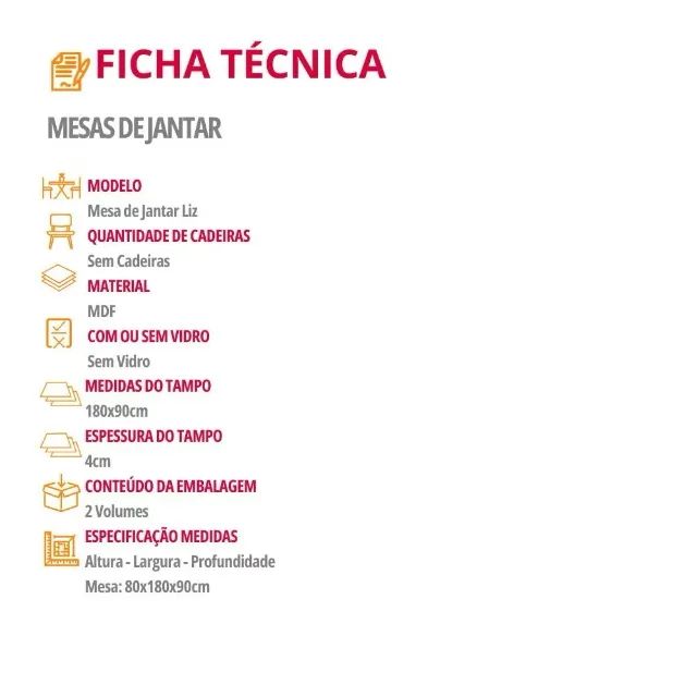 Mesa de Jantar 1,80m (MDF) - Design Moderno (Sem Cadeiras) - Foto 4