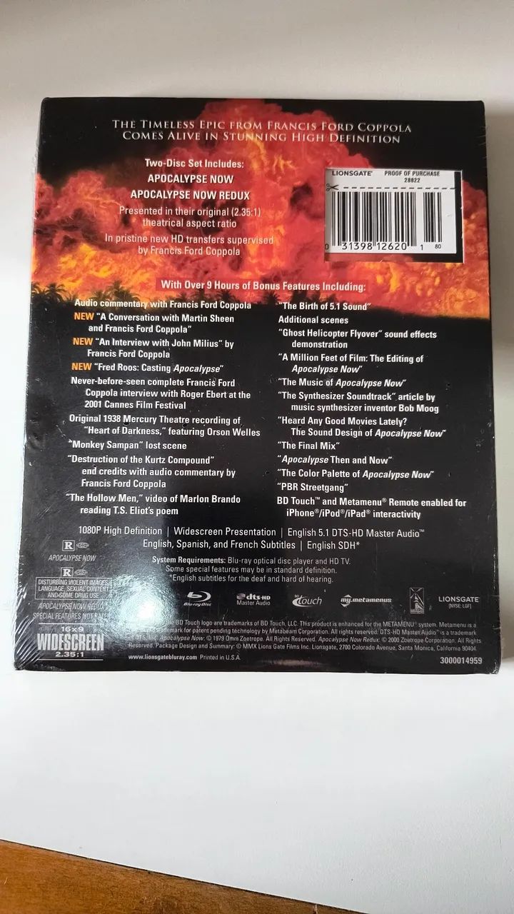 その他 VWP BluRay Blu-ray Apocalypse Now Special Edition (2 Discos + Luva) - Novo e