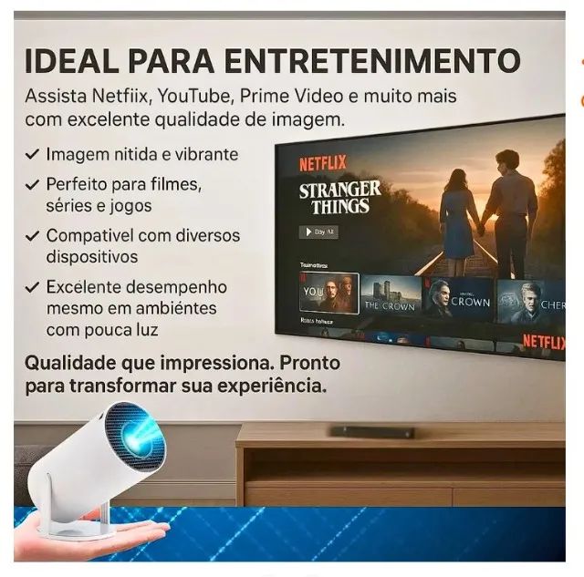 Projetor Portátil Hy300 130 Polegadas Wifi Bluetooth Notebook Celular Video Game 1080P Ful - Foto 3