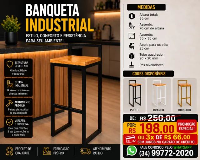 Banqueta Industrial com Encosto