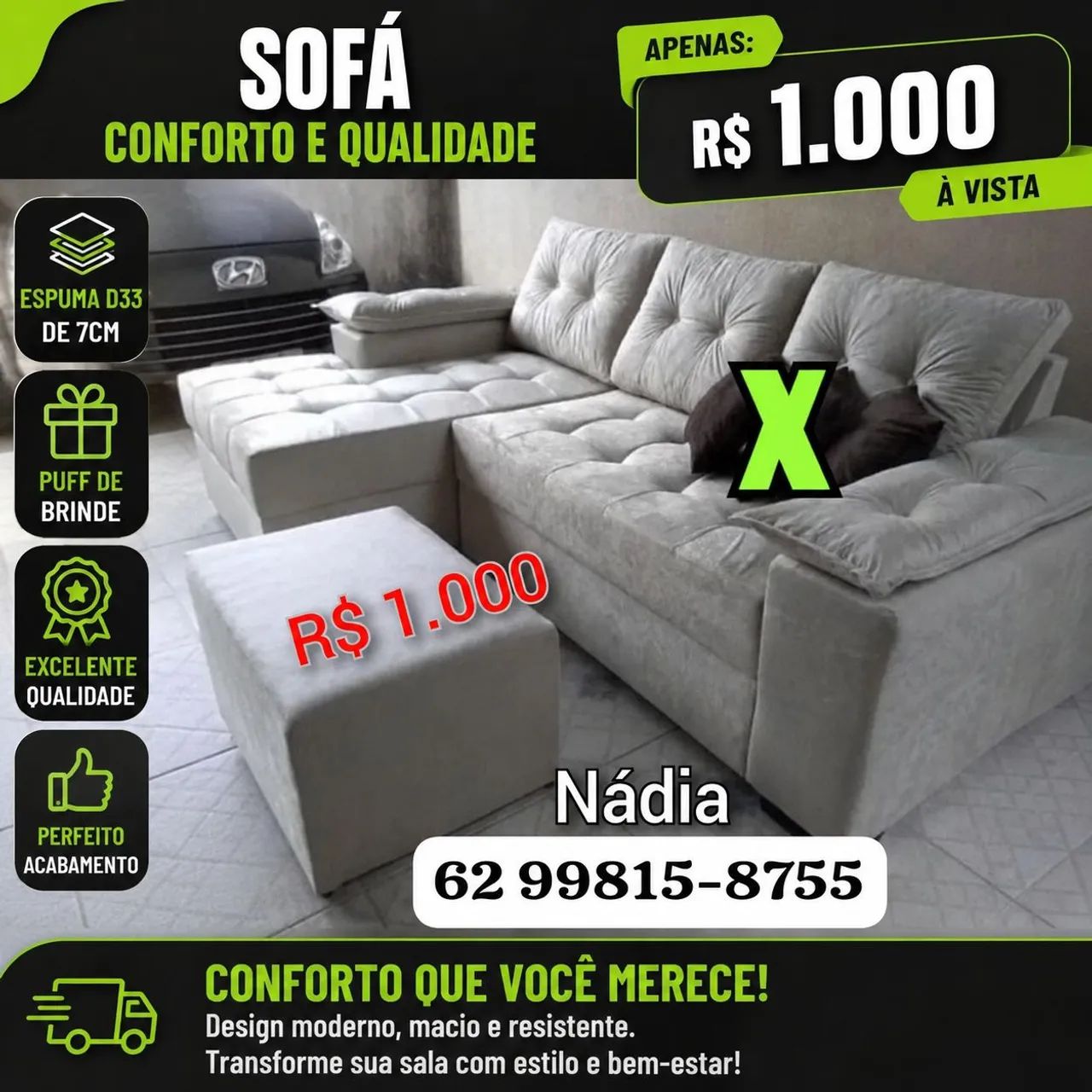SOFÁ COM CHAISE ESPUMA D-33  ___@@@!@@@!
