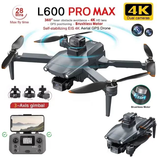 Drone L600 Pro Max 4K GPS - Com Sensor Desvio de Obstáculos 360° e Gimbal 3 Eixos