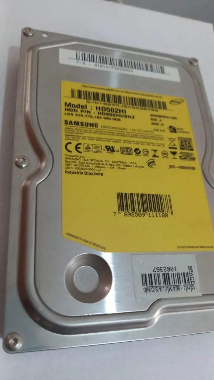 HD 3.5 de 500 GB (usado e formatado) Samsung | 7200 64mb cache