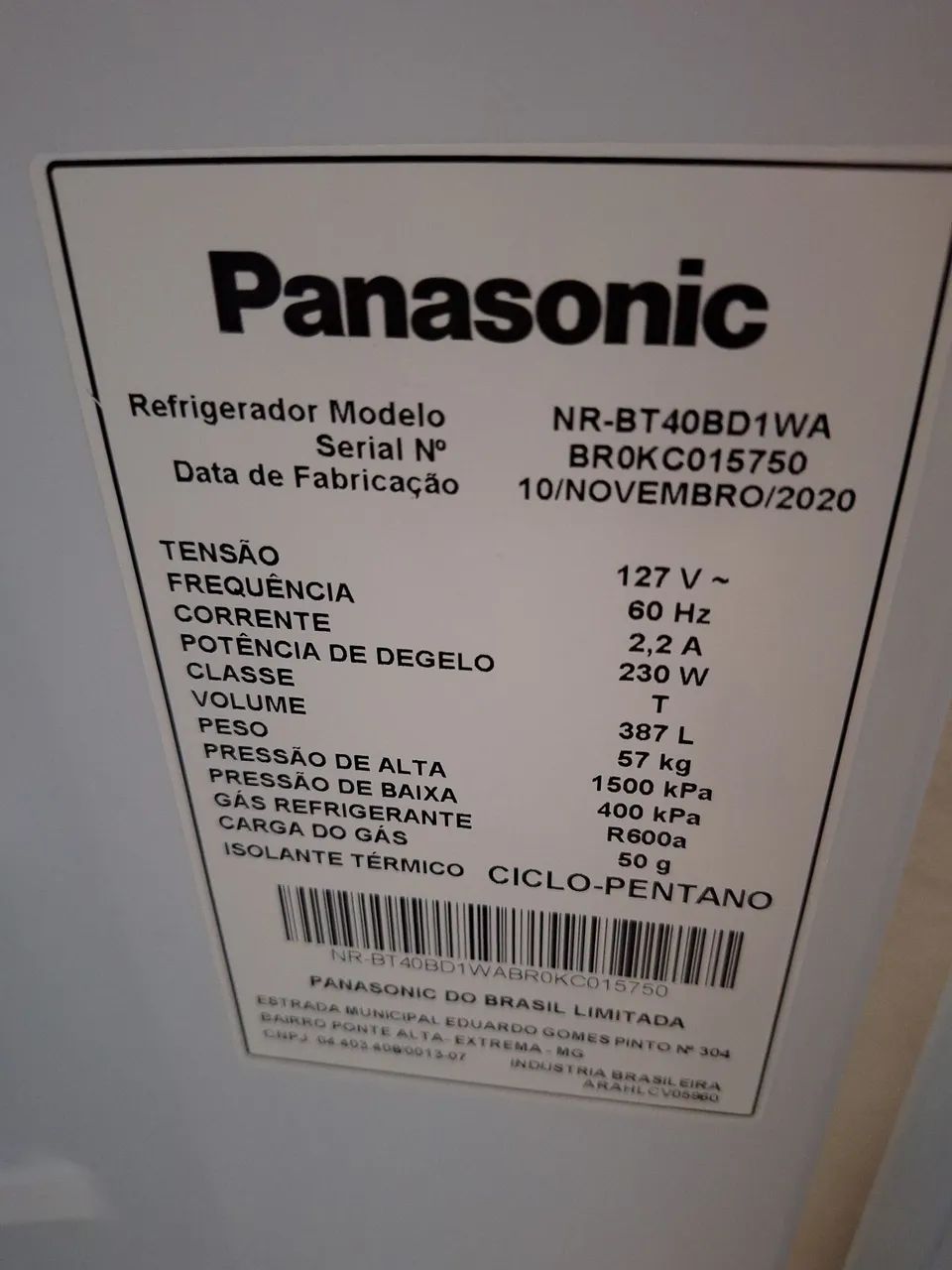 Geladeira Panasonic COM DEFEITO 
