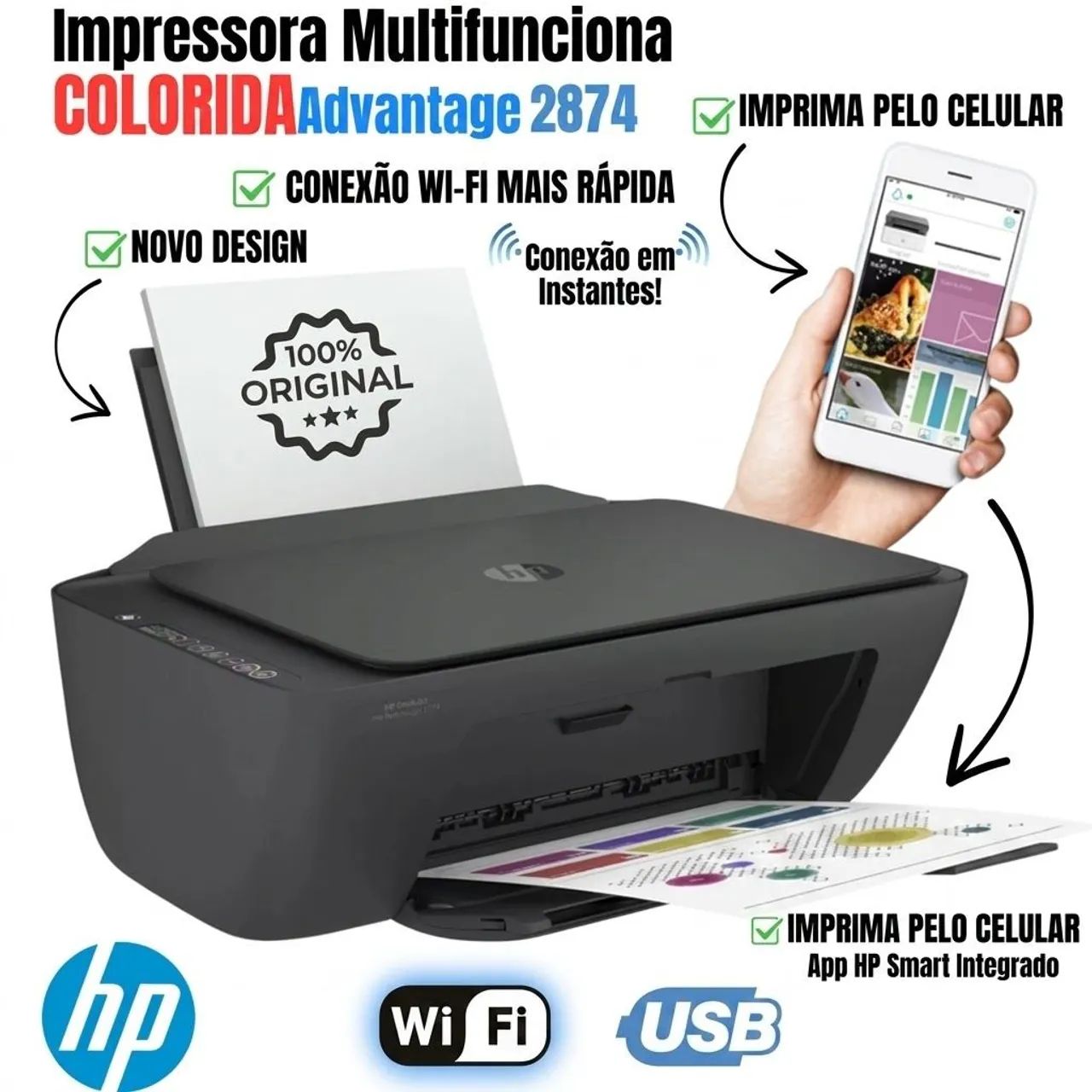 Impressora Multifuncional HP DeskJet Ink Advantage 2874