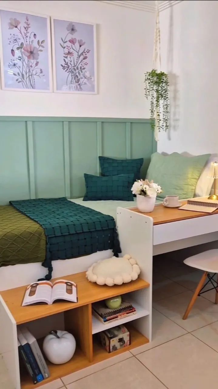 Cama Multifuncional com Escrivaninha e Nichos Bonnie Branco e Amêndoa - Foto 2