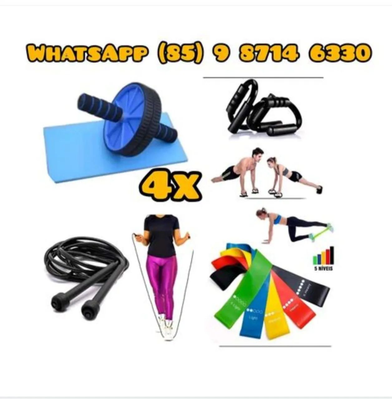 kit funcional. rolo abdominal corda barra e elástico. entrega grátis 
