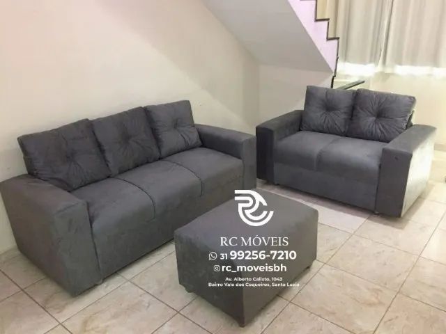 Sofá 2 e 3 assentos com Puff Suede D33 Confortável Direto da Fábrica - Foto 3