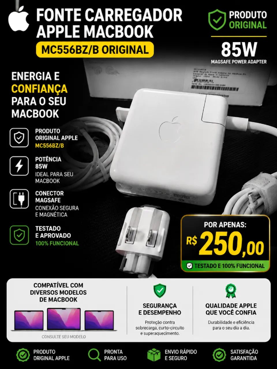 Fonte carregador Apple macbook MC556BZ/B original 85w- original 
