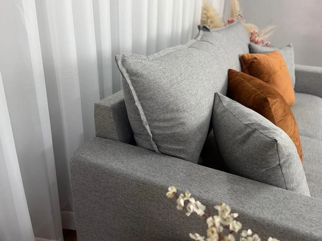 Sofá Fixo 2 Lugares 180cm Linho Cinza Molas Ensacadas  - Foto 5