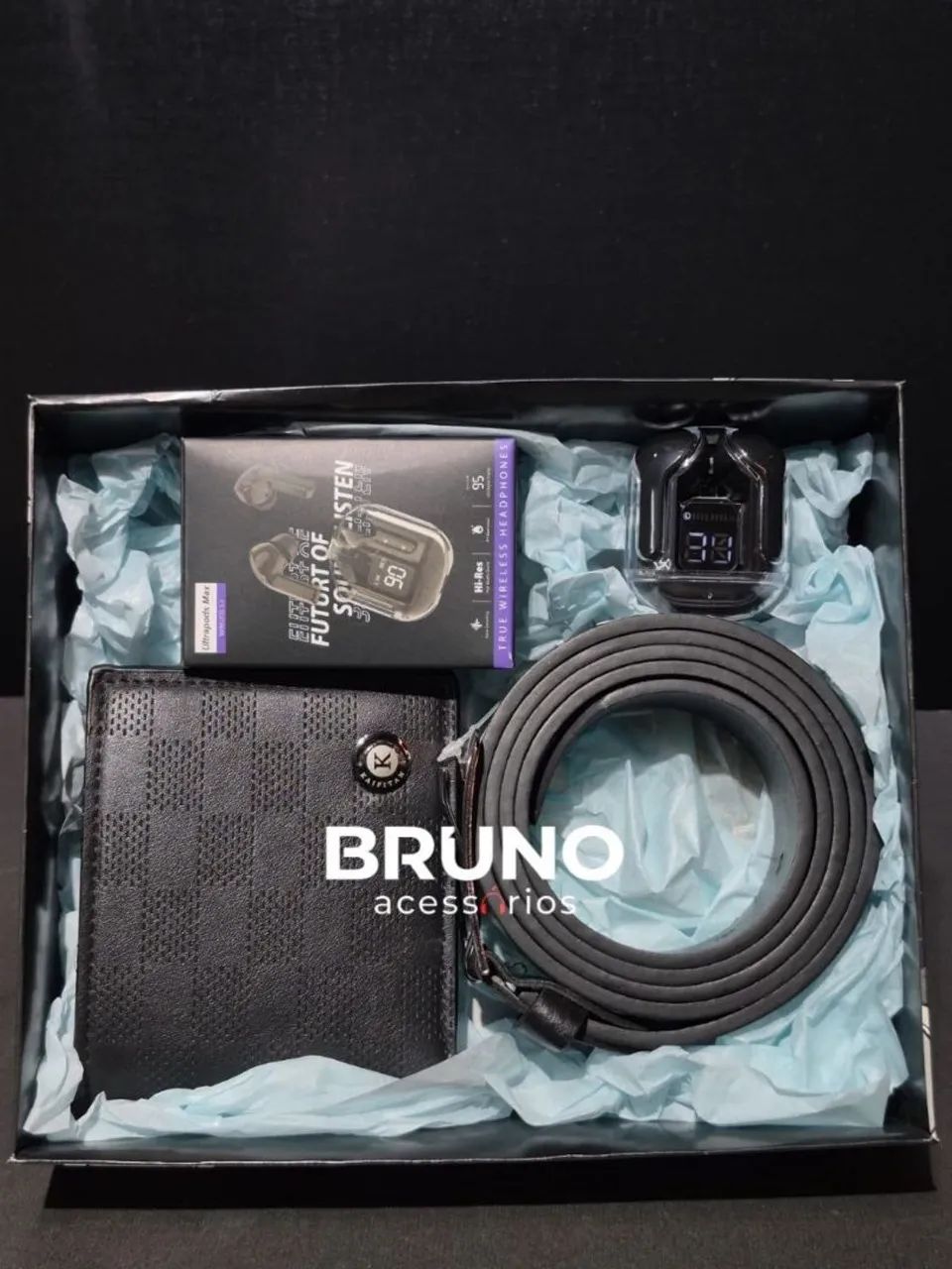 Kit dia dos pais cinto+carteira+fone Bluetooth  - Foto 3