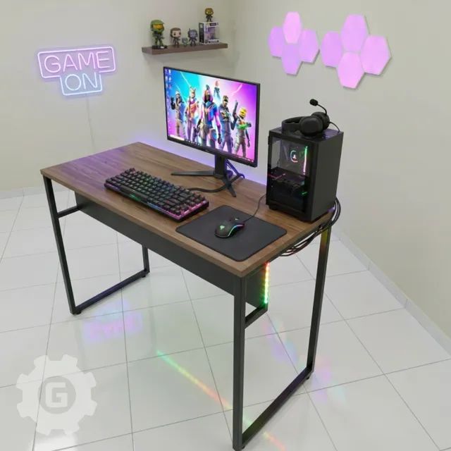 Mesa de Escritório Industrial 1,1m REFORÇADA Amadeirada NOVA Multiuso Notebook - Foto 3