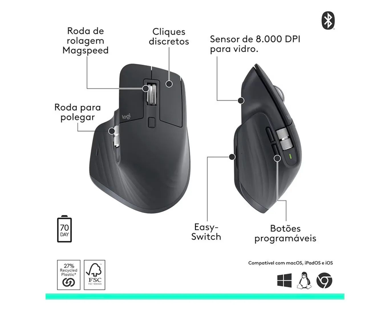 Teclado logitech mx keys mini + Mouse sem fio Logitech Mx Master 3s - Foto 5