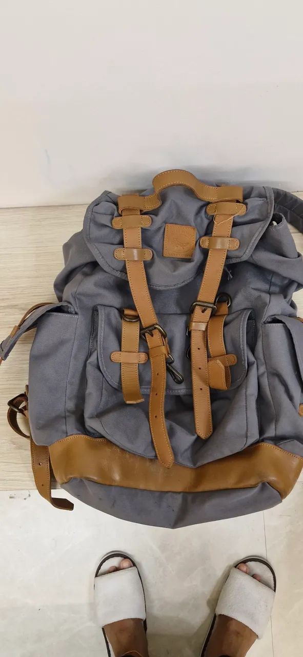 Mochila em couro e lona estilo vintage - Foto 2