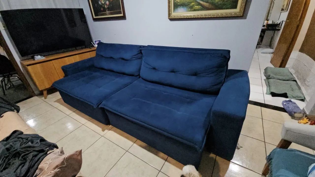 Sofá azul de 3 metros retrátil  - Foto 4