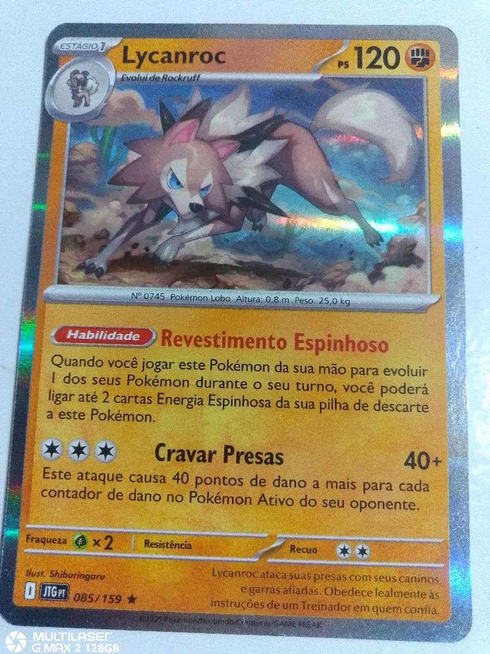 Carta pokémon Lycanroc original brilhante 