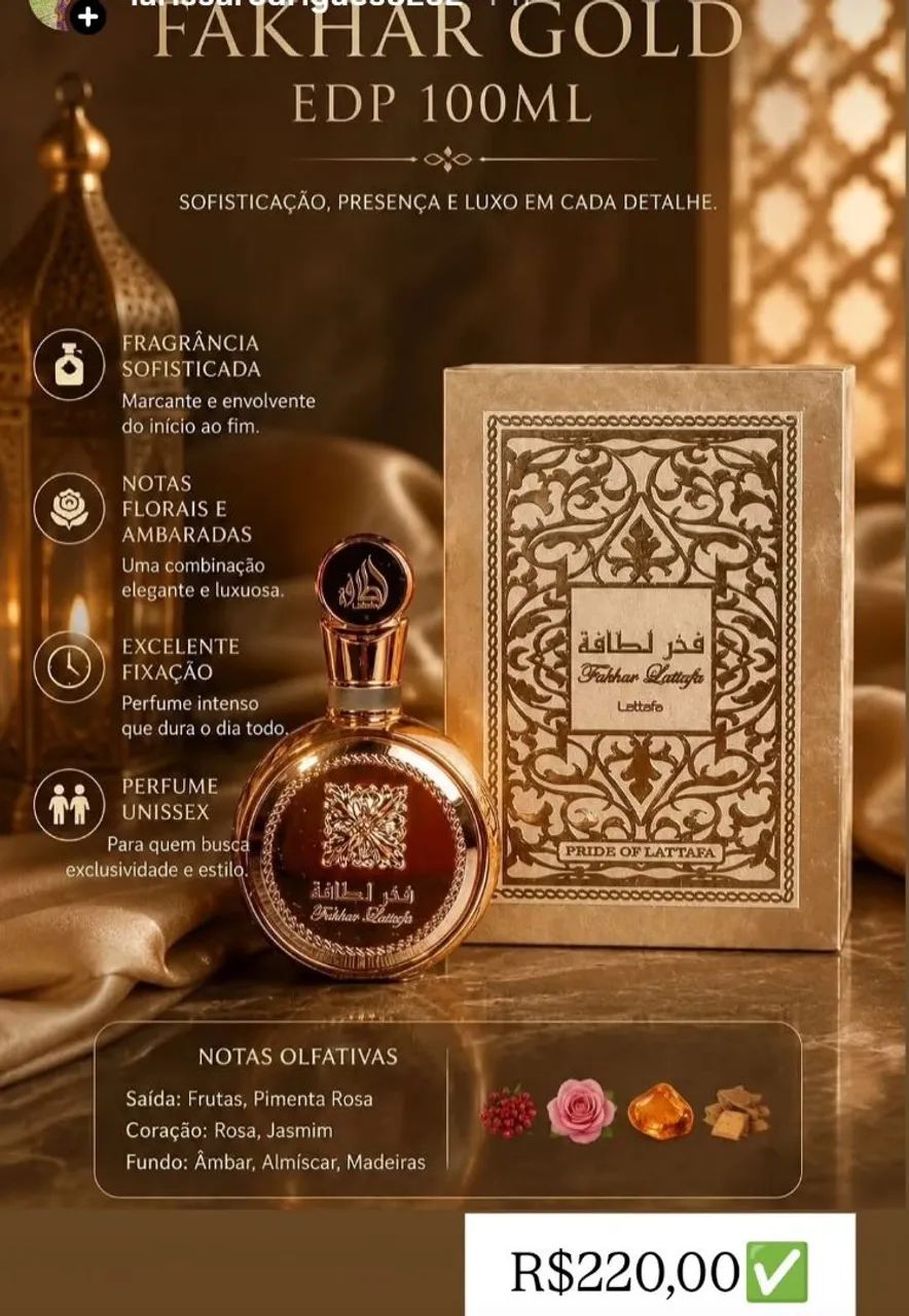 Perfume Árabe Lattafa Fakhar Golden Original 100 ml  - Foto 2