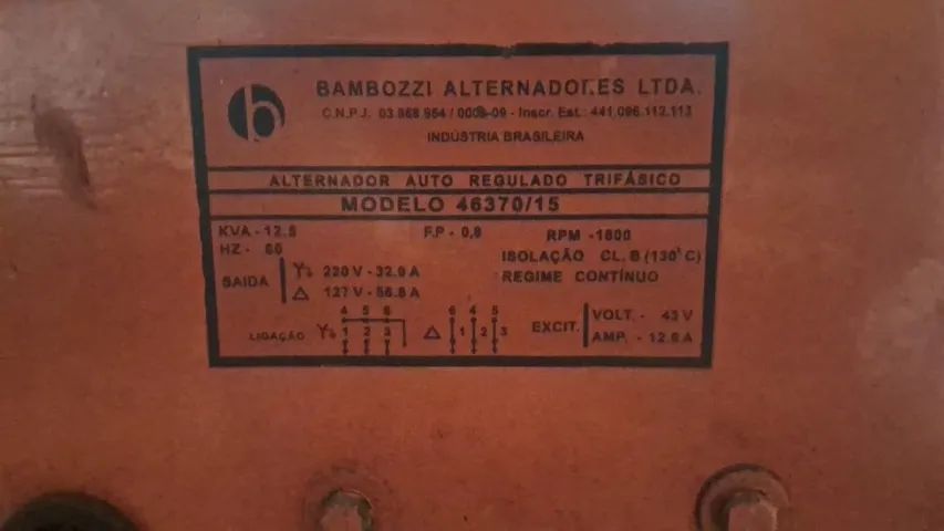 Gerador Bambozzi 12,5 kVA Trifásico 127/220V 1800RPM Seminovo - Foto 3